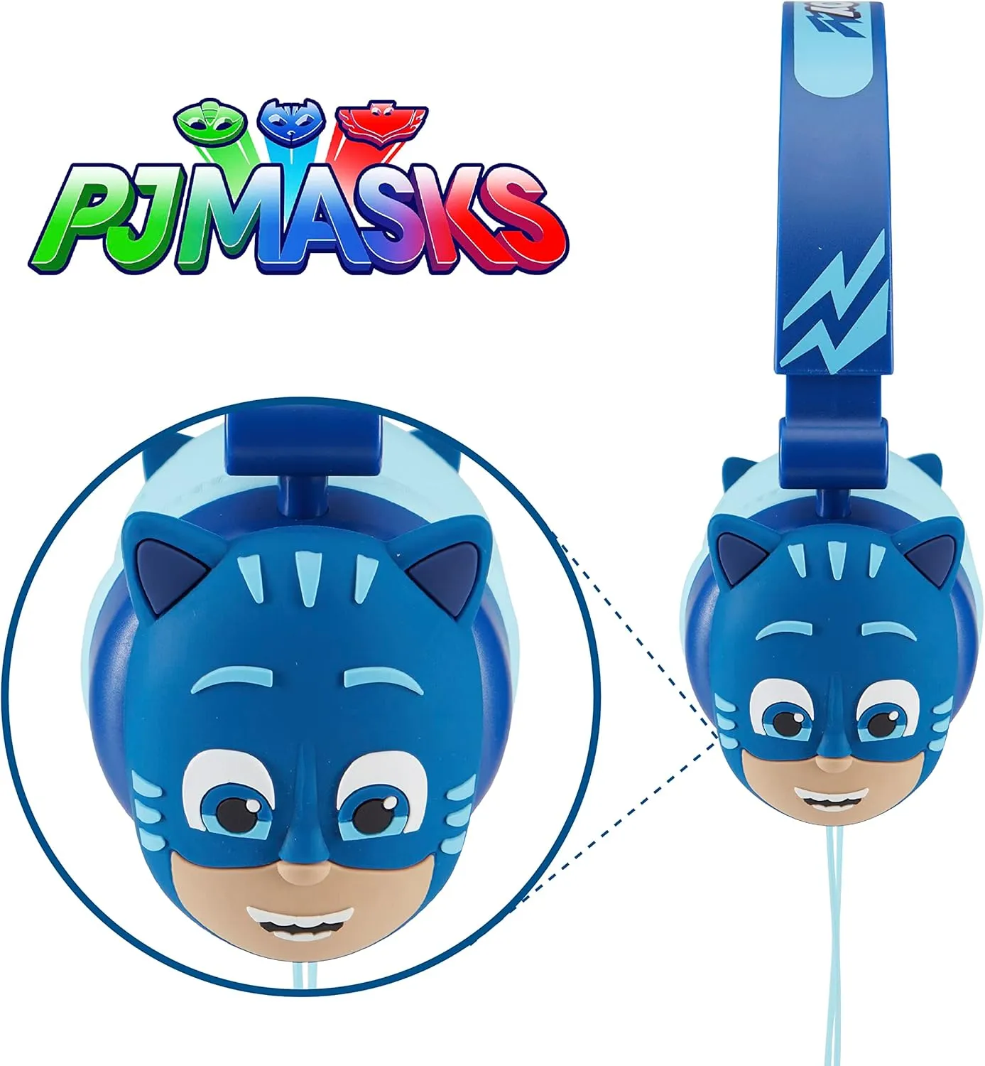 PJ Masks Over-Ear Headphones for Kids - Adjustable Headband, Stereo Sound, Tangle-Free Cable, Volume Control, and 3.5mm Jack - Perfect for School, Home, and Travel