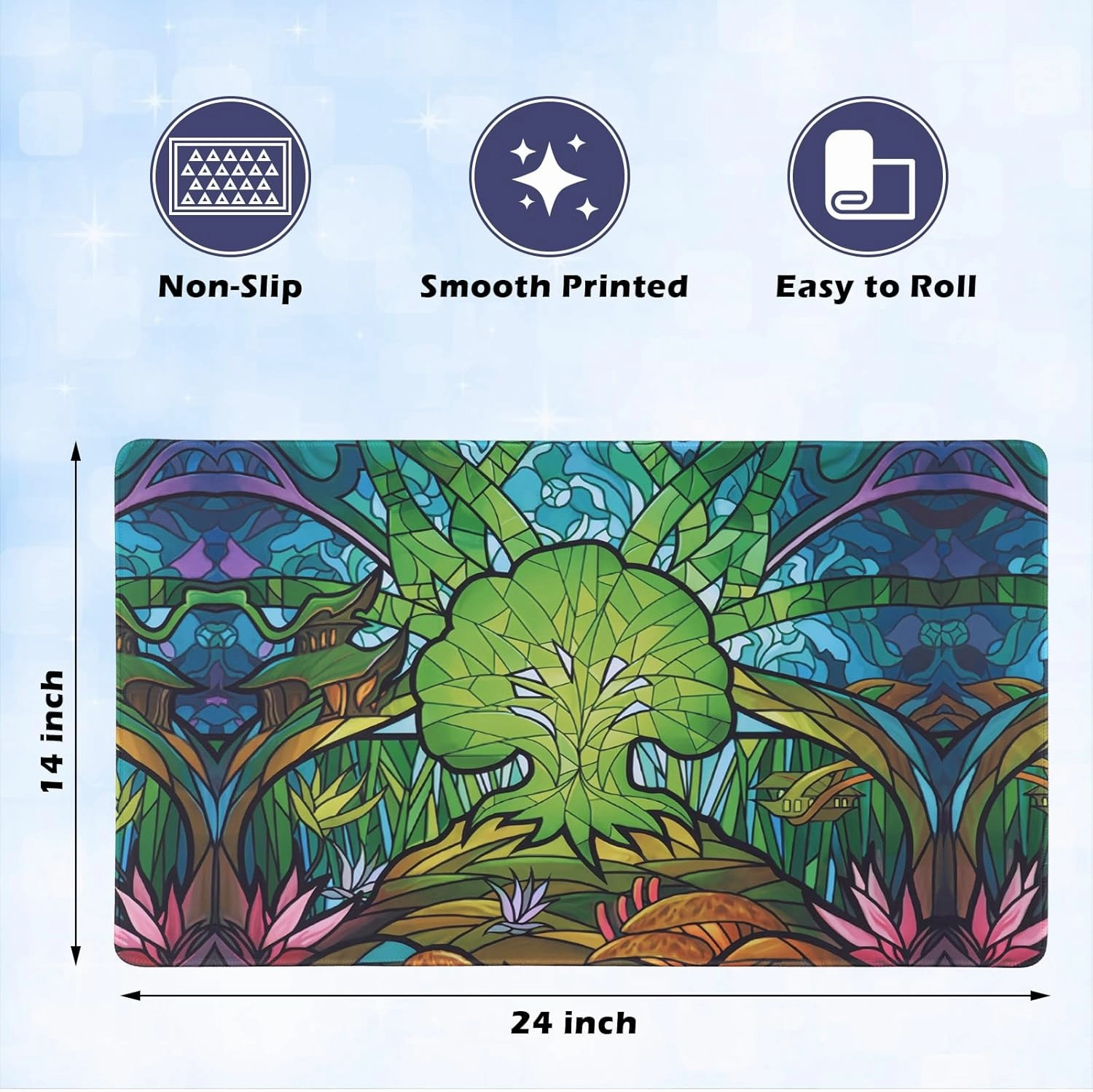 Playmat for MTG 24x14 Inches,Playmat for Magic The Gathering with Non-Slip Rubber Base and Stitched Edges, Includes Storage Bag - Ideal for MTG/RPG/CCG Trading Game Card Mat(Green)
