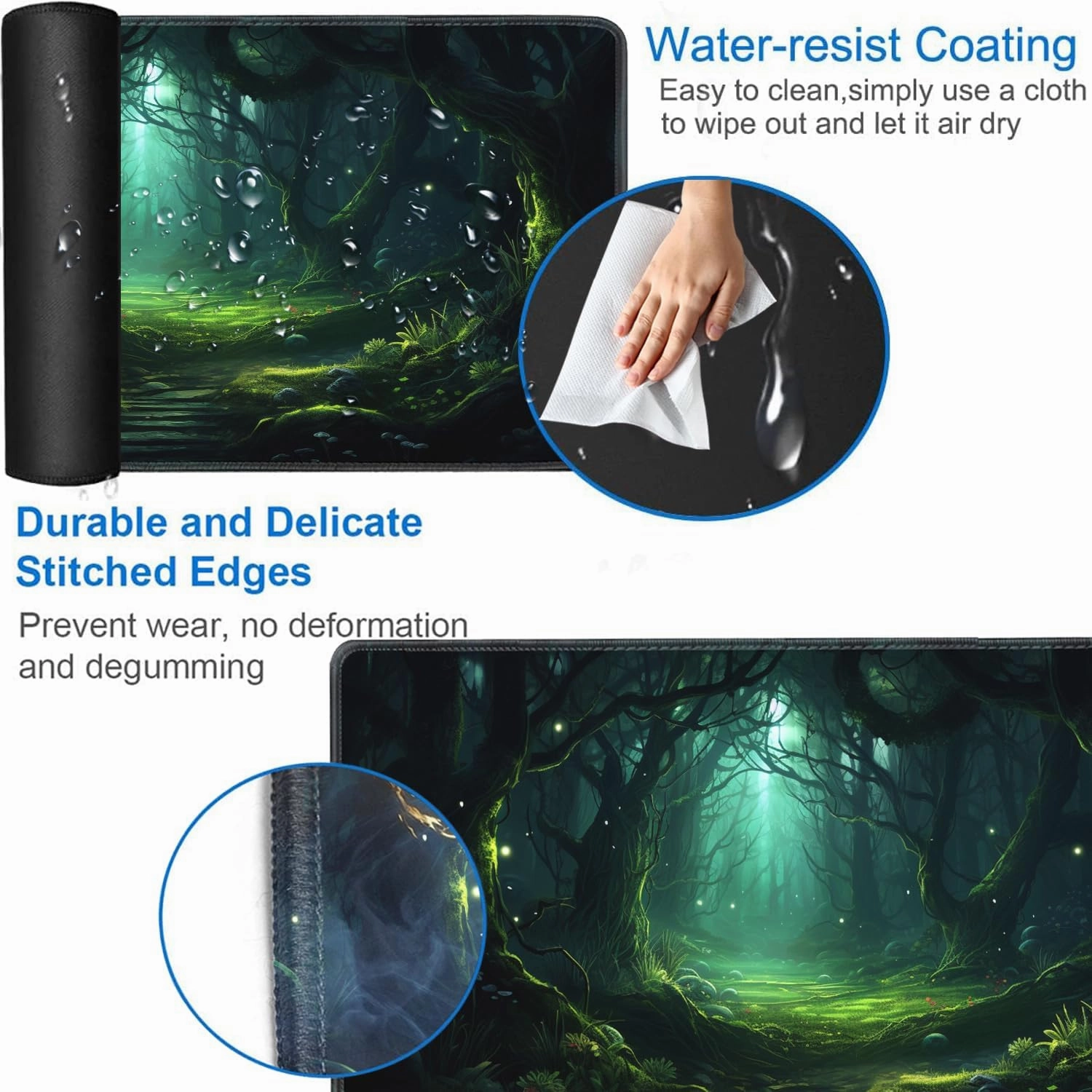 Playmat for MTG, 24x14 Inches Playmats, for TCG and CCG Trading Card Game Mat, Non-Slip Rubber for MTG Playmats with A Storage Bag and 6 Dice Set, Green Bush Pattern