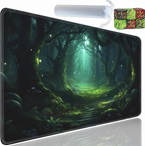 Playmat for MTG, 24x14 Inches Playmats, for TCG and CCG Trading Card Game Mat, Non-Slip Rubber for MTG Playmats with A Storage Bag and 6 Dice Set, Green Bush Pattern