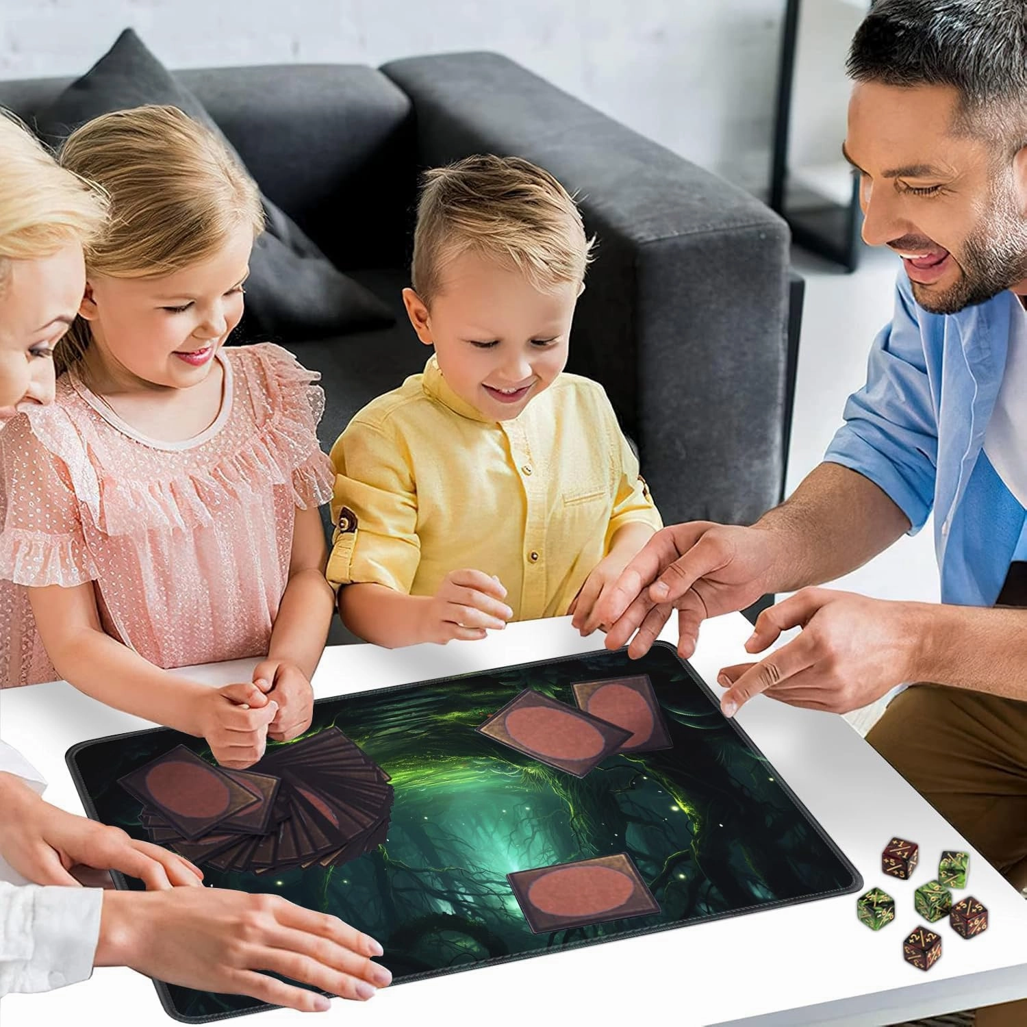 Playmat for MTG, 24x14 Inches Playmats, for TCG and CCG Trading Card Game Mat, Non-Slip Rubber for MTG Playmats with A Storage Bag and 6 Dice Set, Green Bush Pattern