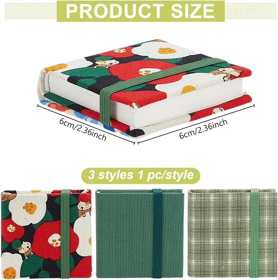 PLIGREAT 3 Pcs Mini Watercolor Sketchbook 2.4 x 2.4 Inch Portable Square Fabric Cover Watercolor Sketchbook 20 Sheets 300g Small Watercolored Textured Drawing Papers Travel Art Journal (Green)