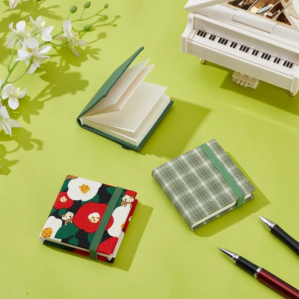 PLIGREAT 3 Pcs Mini Watercolor Sketchbook 2.4 x 2.4 Inch Portable Square Fabric Cover Watercolor Sketchbook 20 Sheets 300g Small Watercolored Textured Drawing Papers Travel Art Journal (Green)
