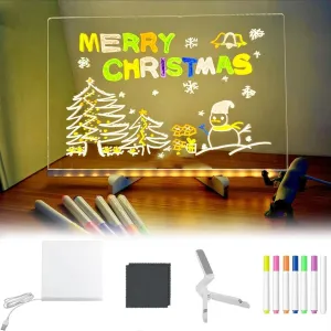 Pokalia Drawing Board, LED Drawing Board for Kids, LED Drawings Board, LED Note Boards with Colors, Rechargeable LEDs Acrylic Message Boards with Stand & USB Power Cable (11.81 * 7.87 inches)