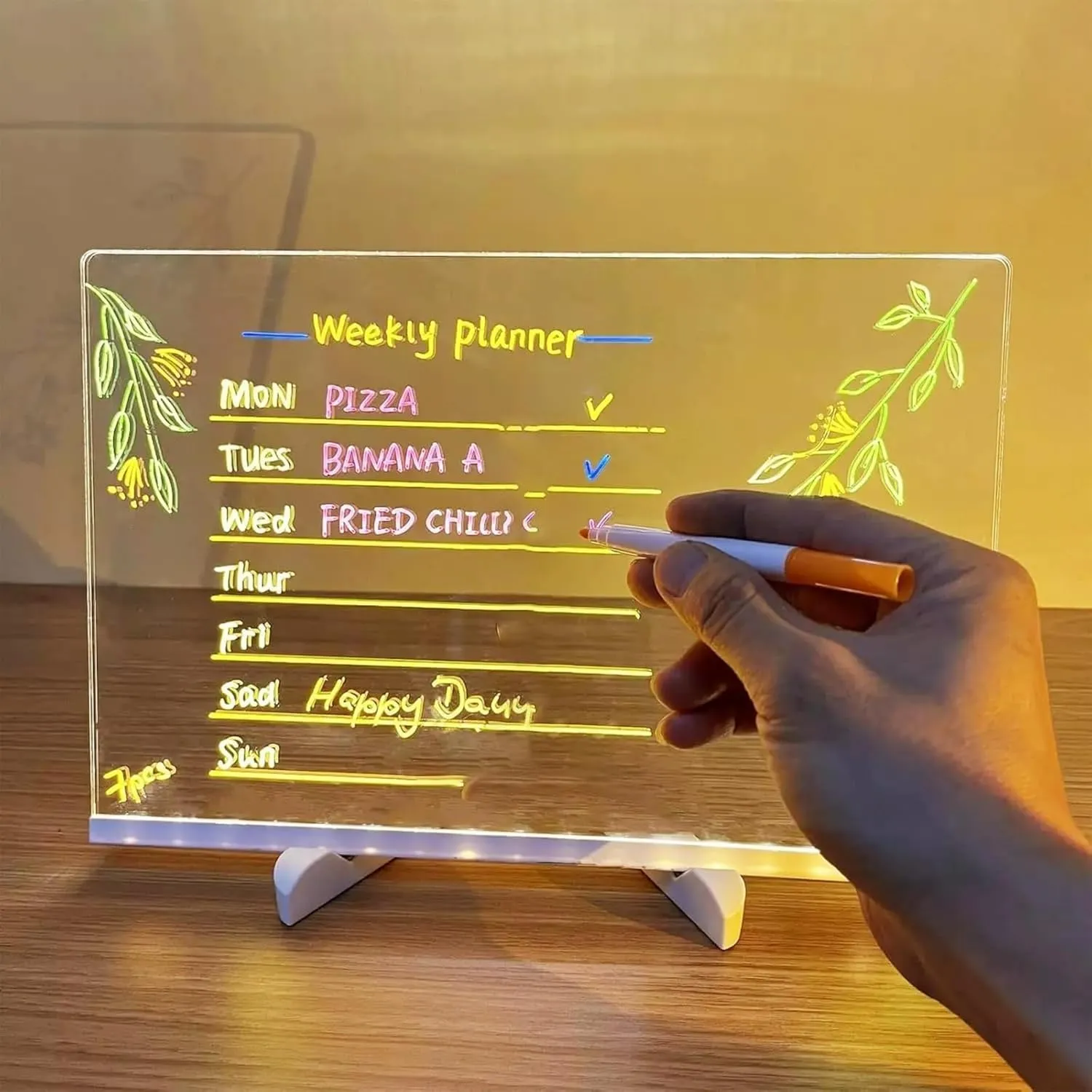 Pokalia Drawing Board, LED Drawing Board for Kids, LED Drawings Board, LED Note Boards with Colors, Rechargeable LEDs Acrylic Message Boards with Stand & USB Power Cable (11.81 * 7.87 inches)