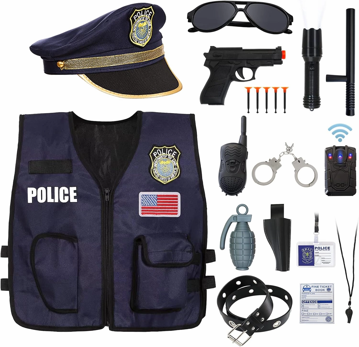 Police Officer Costume for Kids Cop Toddler Boy Costumes for Pretend Play Cosplay Set Ages 3-7