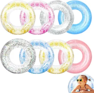 Pool Floats Rings,Transparent Inflatable Swimming Rings Tube 29 Inch with Colorful Glitters Pool Floats for Kids Adults Pool Beach Summer Outdoor Party Supply