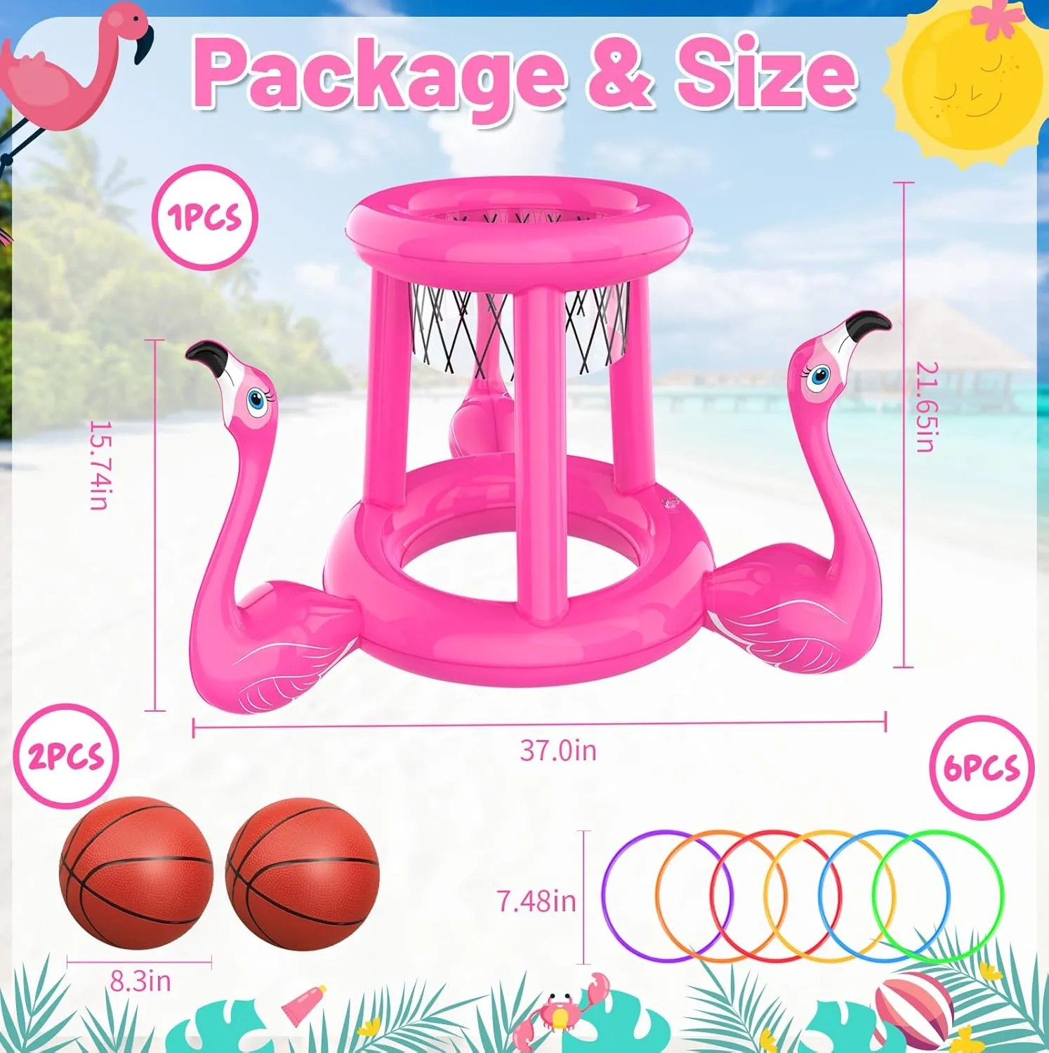 Pool Toys Pool Floats Pool Games for Kids Adult, Inflatable Pool Basketball Hoop & Ring Toss Game, 2-in-1 Pool Floating Outdoor Party Water Toy for Adults Family Kids Ages 4-8-12 (Pink-1)