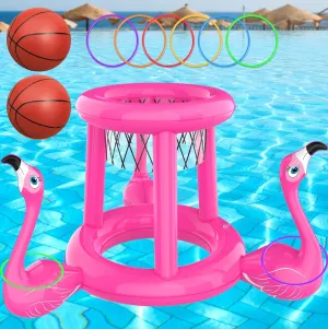 Pool Toys Pool Floats Pool Games for Kids Adult, Inflatable Pool Basketball Hoop & Ring Toss Game, 2-in-1 Pool Floating Outdoor Party Water Toy for Adults Family Kids Ages 4-8-12 (Pink-1)