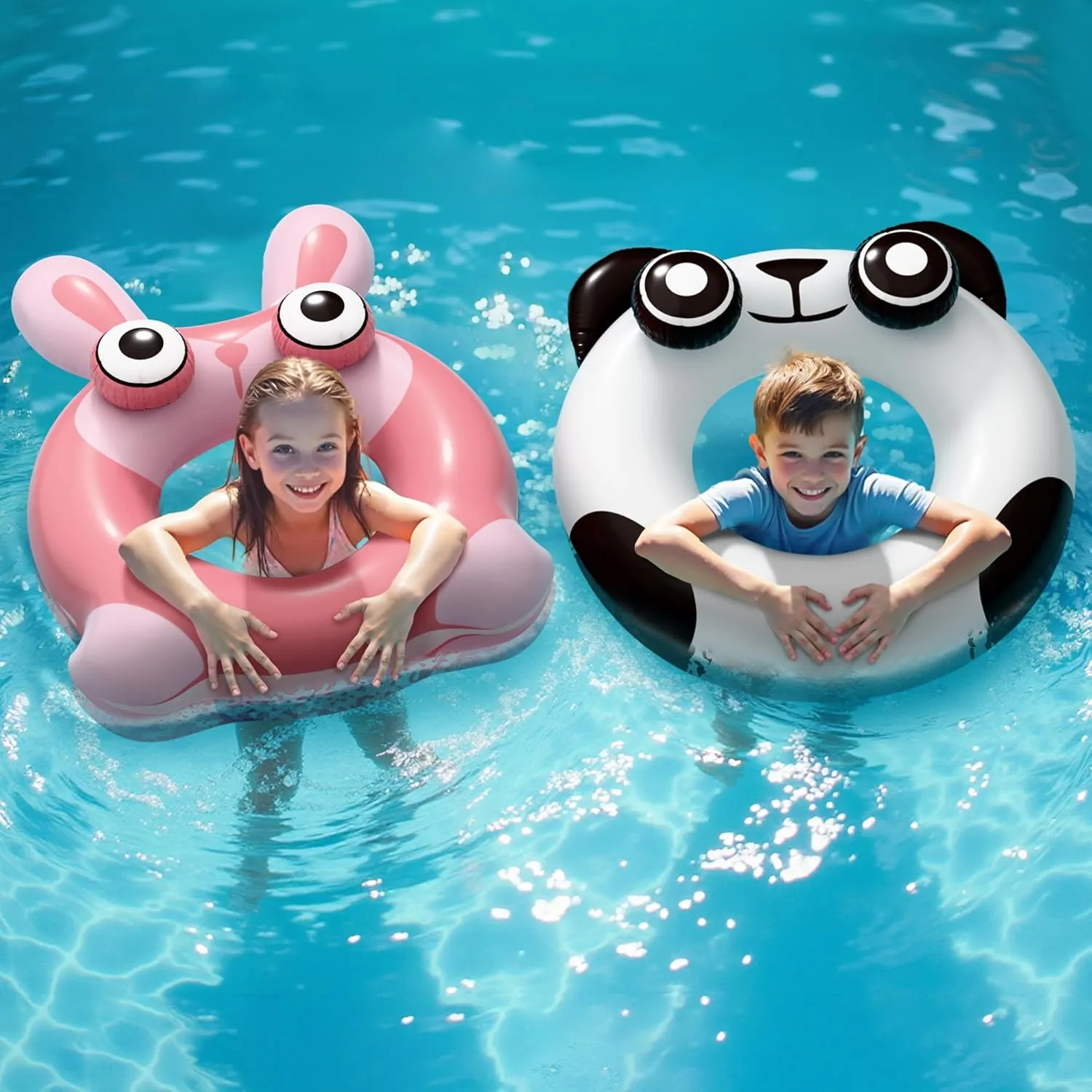 Pool Wave Kids Swim Ring Pool Floats, Toddler Inflatable Animal Swimming Tube Floaties, Outdoor Water Floating Toy, Summer Family Party Gift 3 4 5 6 7 8 9 Year Old Boy Girl Children Teens - 2 Pack