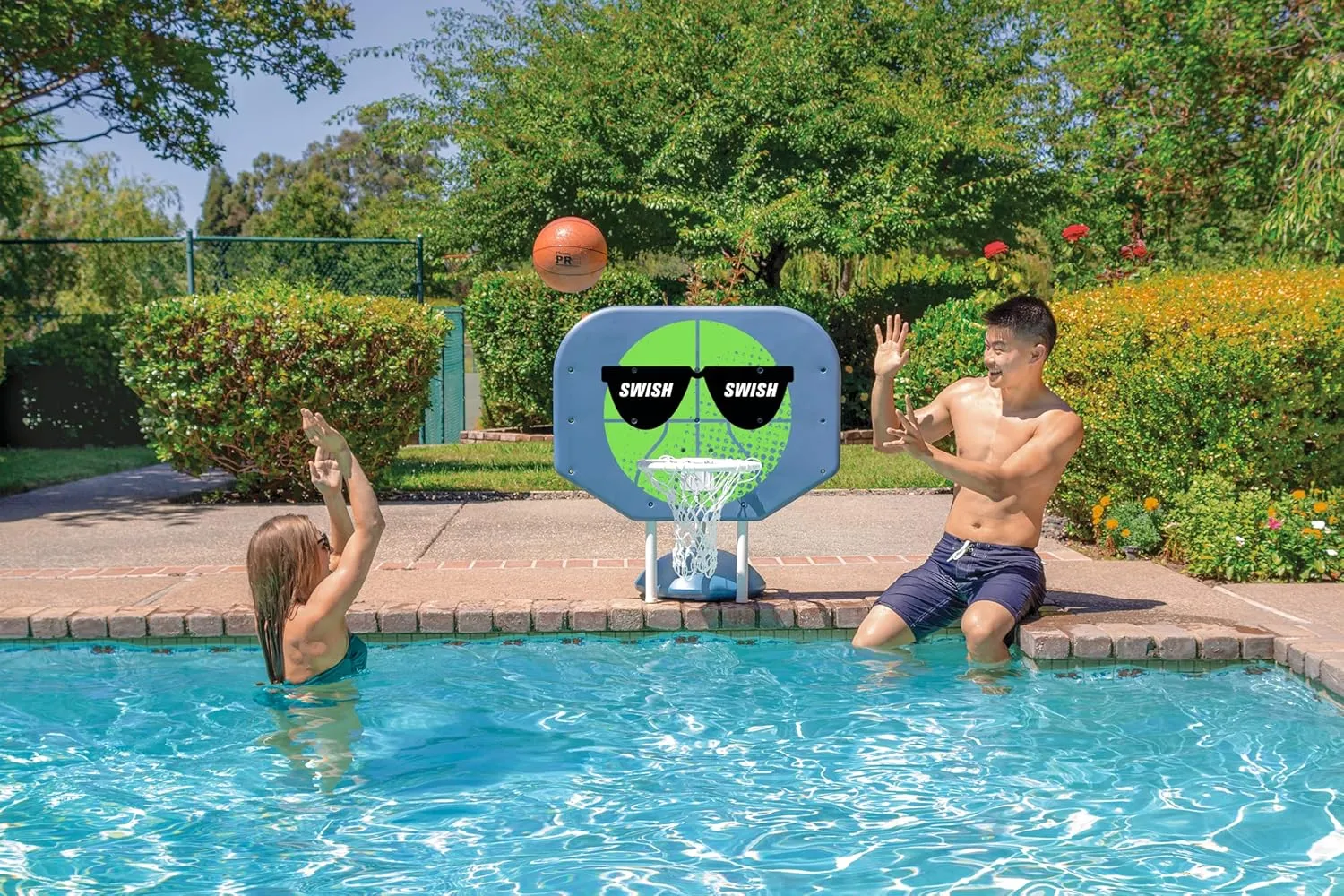Poolmaster Swish, Swish Pro Rebounder Poolside Basketball Hoop Set for Swimming Pool Games, Green