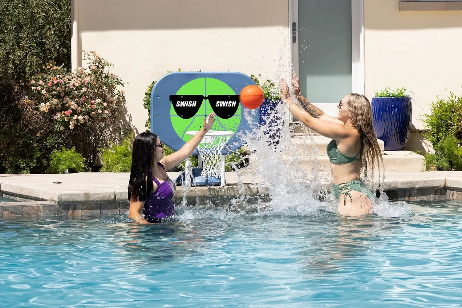 Poolmaster Swish, Swish Pro Rebounder Poolside Basketball Hoop Set for Swimming Pool Games, Green