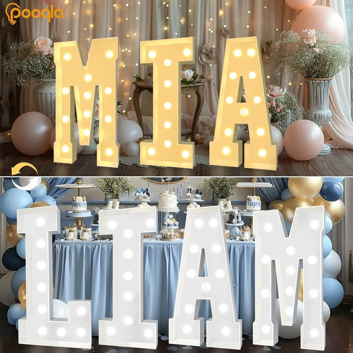 Pooqla 4 FT Marquee Light Up Letters, Cool White and Warm White Marquee Letter 4 Feet Tall, Giant LED Sign Big Mosaic Letter S for Balloons Birthday Party Anniversary Wedding Decorations