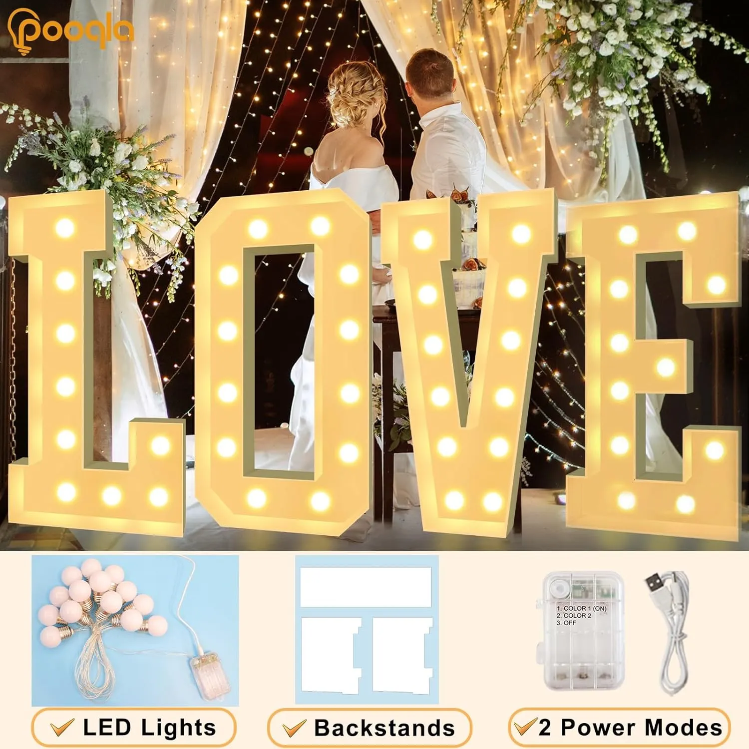 Pooqla 4 FT Marquee Light Up Letters, Cool White and Warm White Marquee Letter 4 Feet Tall, Giant LED Sign Big Mosaic Letter S for Balloons Birthday Party Anniversary Wedding Decorations
