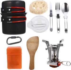 POPETPOP 1set Portable Camping Cookware Ultra-Light Travel Kit Scale Design for Easy Use for Picnics Hiking and Outdoor Cooking and Wear-Resistant