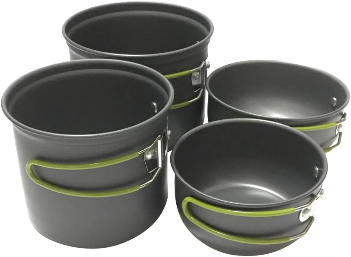 POPETPOP 4-Piece Camping Pot Kit Lightweight Outdoor Cookware Set for Camping Hiking and Picnics Portable Pot Set Cooking Utensils