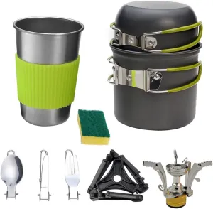 POPETPOP Outdoor Cooking Set Camping Cookware Kit 1-2 Person Aluminum Cookware Insulated Plastic Handles