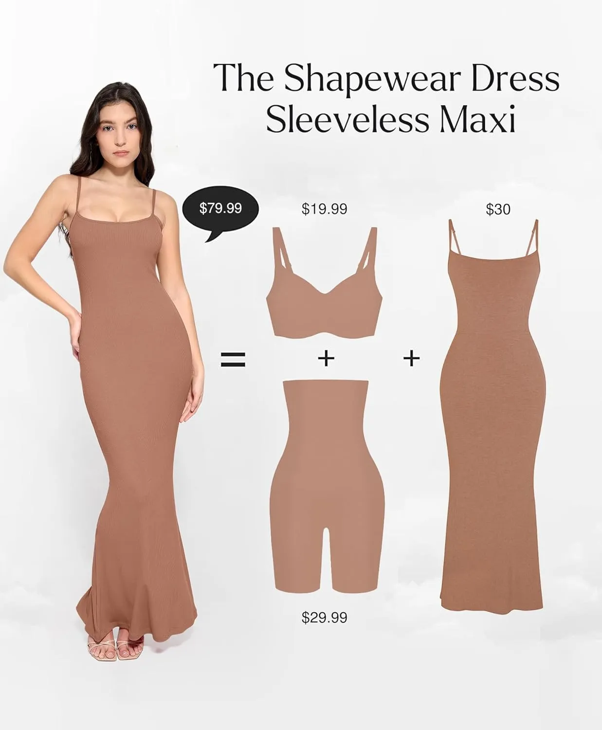Popilush Summer Maxi Dress for Women - Cocktail Shapewear Dresses Built-in Bra Adjustable Straps Vacation Long Slip