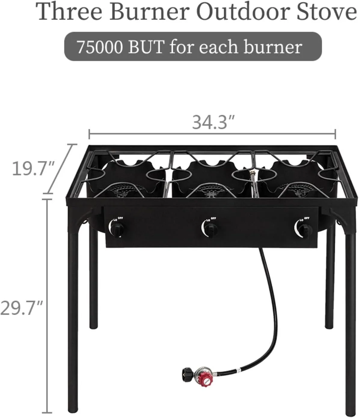 Portable Camp Stove, 225000 BTU 3 Burner Propane Stove, 0-20 Psi Adjustable Estufa de Gas Portatil Outdoor Cooking Stove Propane Gas Cooker for Home Brewing, Hunting, Fishing (3 Burner)