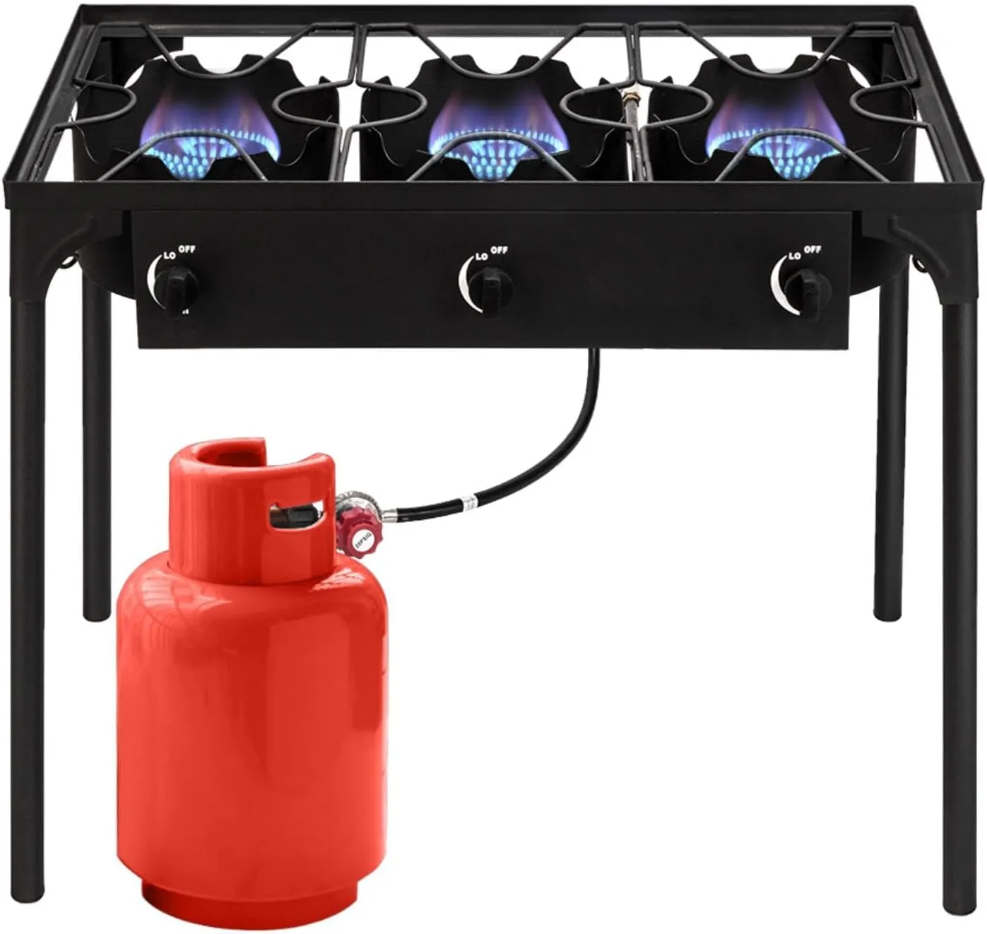 Portable Camp Stove, 225000 BTU 3 Burner Propane Stove, 0-20 Psi Adjustable Estufa de Gas Portatil Outdoor Cooking Stove Propane Gas Cooker for Home Brewing, Hunting, Fishing (3 Burner)