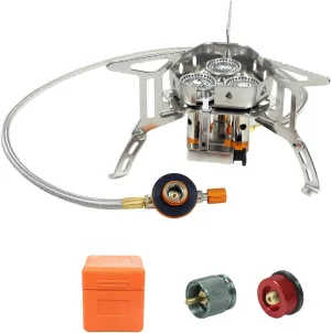 Portable Camping Gas Stove Small Camping Stove Collapsible Stove Piezo Ignition Cooking Furnace with Propane and Butane Adapter Three Core Furnace for Picnic,Outdoor Cooking,Camping (3 cores)