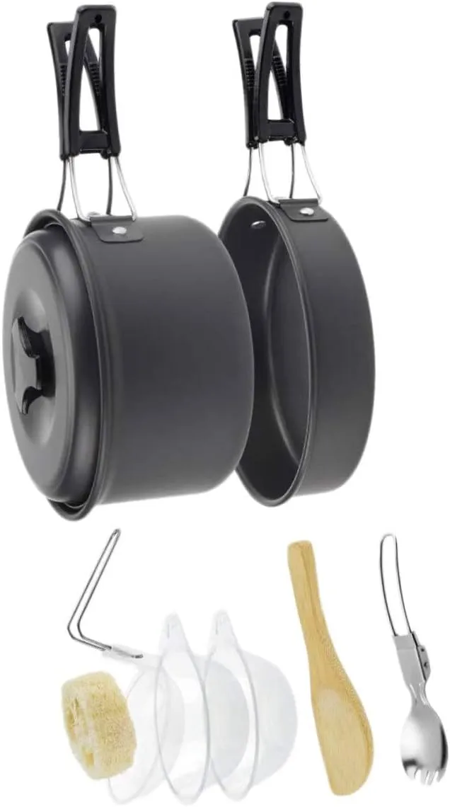 Portable Camping Pots Cookware Set Outdoor Camping Utensils BBQ Accessories for 1-2 People