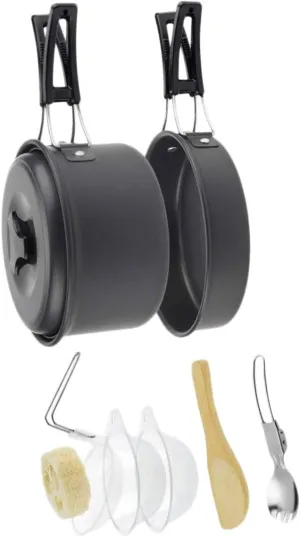 Portable Camping Pots Cookware Set Outdoor Camping Utensils BBQ Accessories for 1-2 People