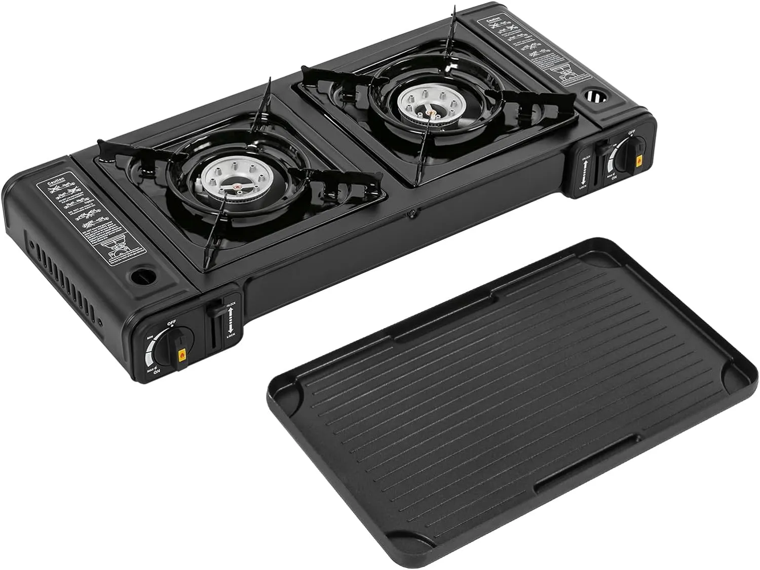 Portable Camping Stove 2 Burners Camping Stove, with 1* Grill Tray, for Campgrounds, Outdoor Kitchens, Barbecue Islands, Etc