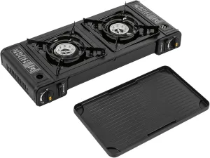 Portable Camping Stove 2 Burners Camping Stove, with 1* Grill Tray, for Campgrounds, Outdoor Kitchens, Barbecue Islands, Etc
