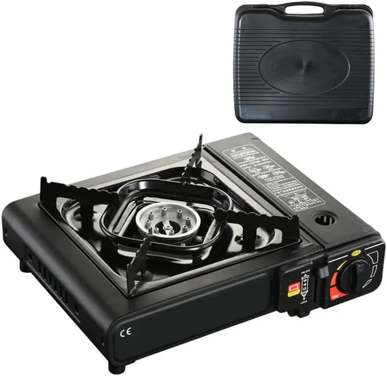 Portable Camping Stove with Carry Case, Automatic Ignition, Outdoor Grill Plate, Butane Gas, BBQ Cooker, Caravan Outdoor