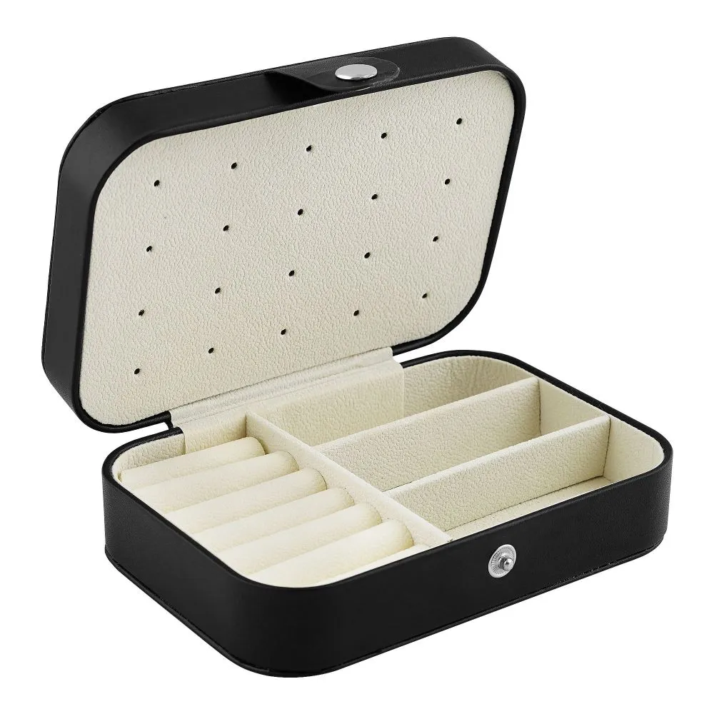 Portable Jewelry Storage Organizer Box For Rings, Earrings & Necklaces, Black, BA-3