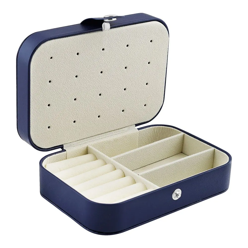 Portable Jewelry Storage Organizer Box For Rings, Earrings & Necklaces, Blue, BA-3