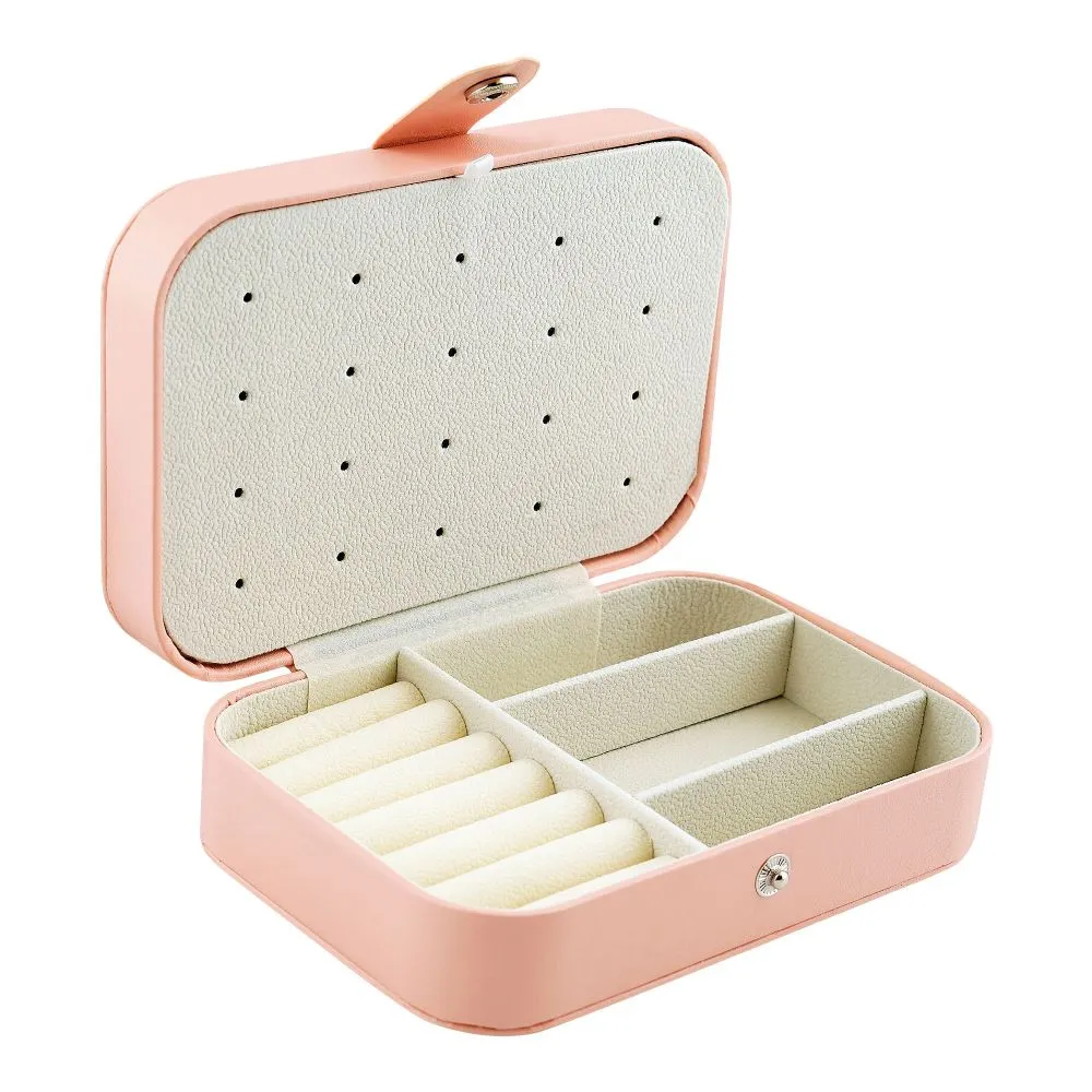 Portable Jewelry Storage Organizer Box For Rings, Earrings & Necklaces, Pink, BA-3