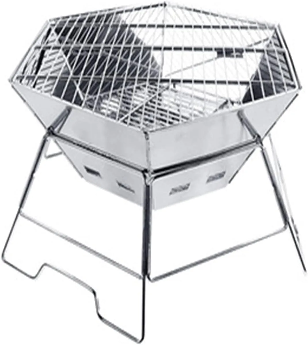 Portable Stainless Steel Barbecue Grill for Outdoor Camping, Folding Heating Stove with Charcoal Basin and Accessories, 3-5 People