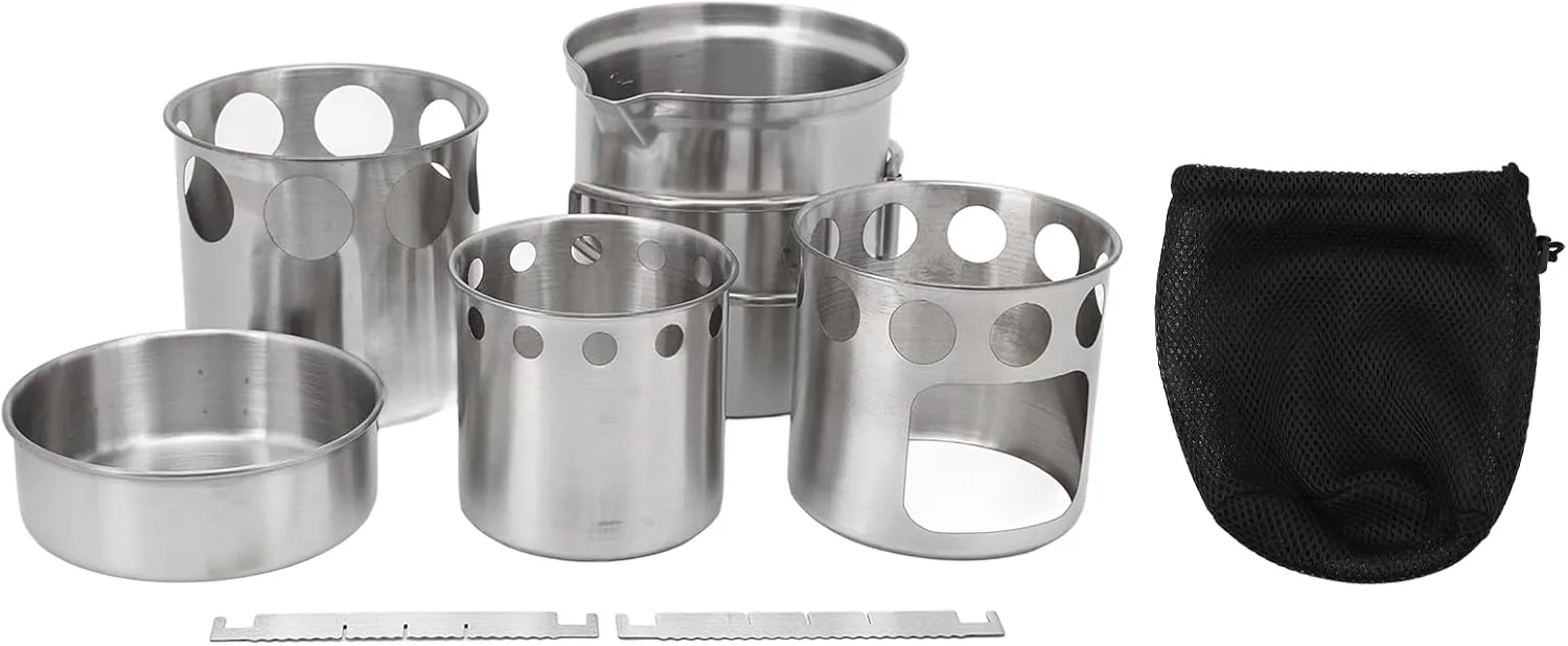 Portable Stainless Steel Camping Stove Cookware Set with Slip Stand and Windproof, Including Pot, Lid, and Firewood Tubes for Outdoor Camping, Hiking, and Backpacking