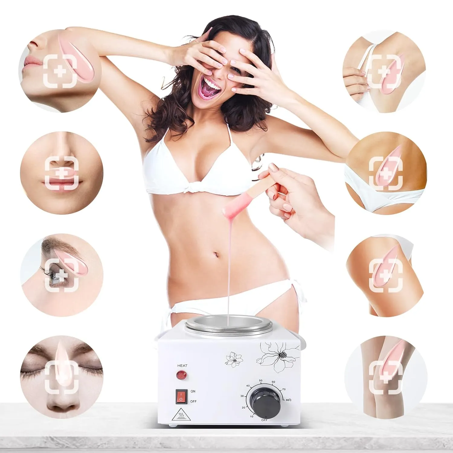 Portable Wax Warmer Machine for Painless Hair Removal, Women Men Professional Wax Heater with Adjustable Temperature Set, 20pcs Sticks (White - Single Pot)
