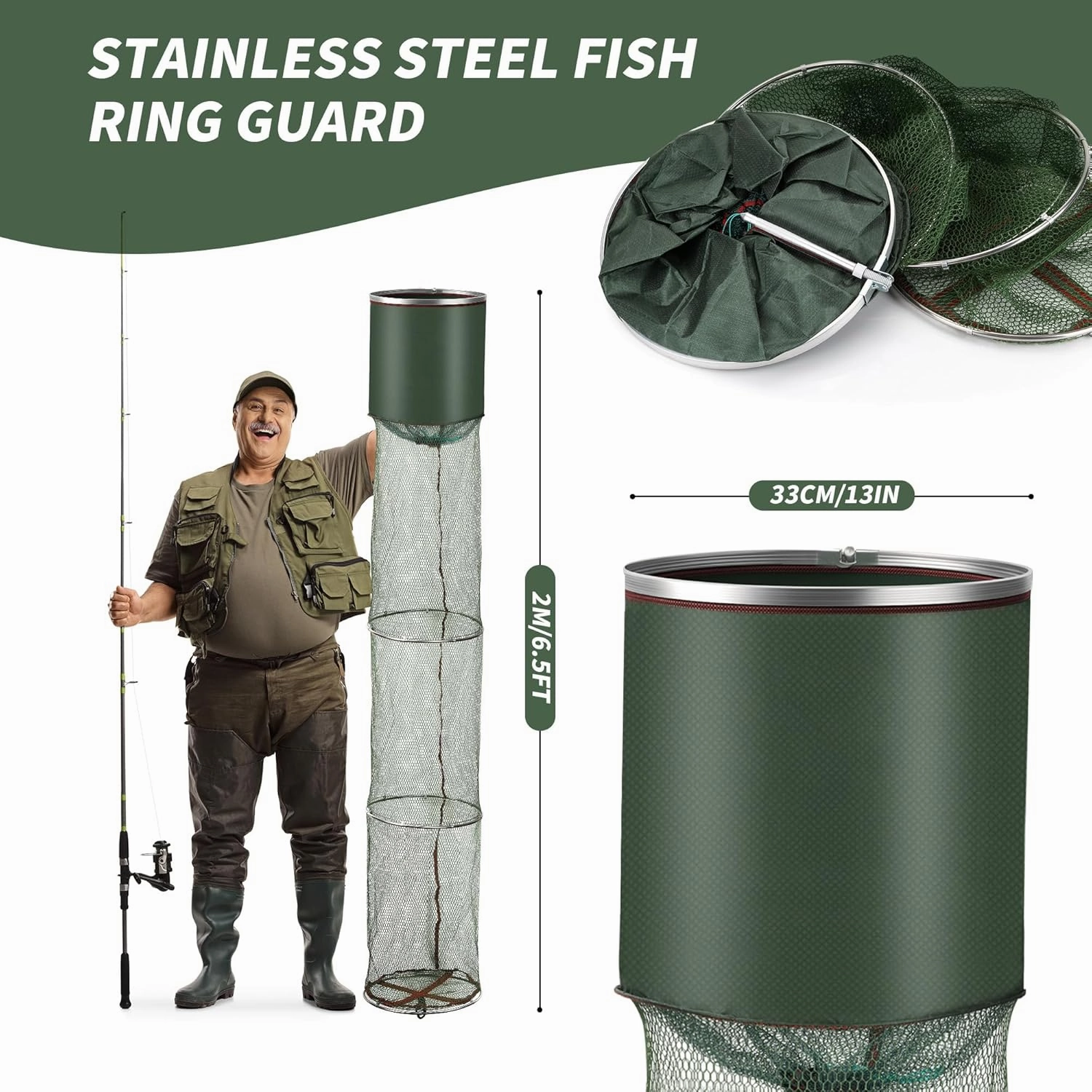 Portable Foldable Fish Basket, Fishing Net Cage for Live Fish for Saltwater Freshwater Pier Fishing Baskets