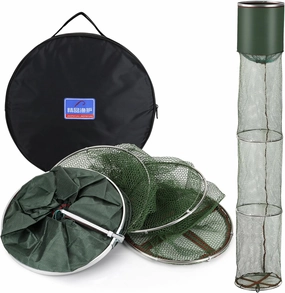 Portable Foldable Fish Basket, Fishing Net Cage for Live Fish for Saltwater Freshwater Pier Fishing Baskets