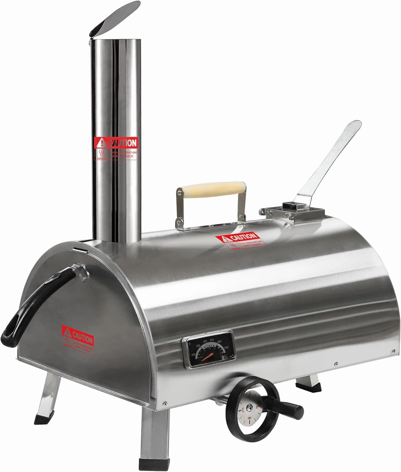 Portable Outdoor Pizza Oven with Rotating Stone for Crispy Crusts, Built-in Thermometer, Stainless Steel Construction, Includes Pizza Cutter & Carry Bag, Silver