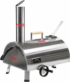 Portable Outdoor Pizza Oven with Rotating Stone for Crispy Crusts, Built-in Thermometer, Stainless Steel Construction, Includes Pizza Cutter & Carry Bag, Silver