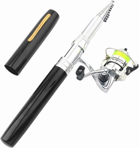Portable Pen Shape Fishing Rod Telescopic Aluminum Alloy Fishing Pole   Metal Fishing Reel Reel