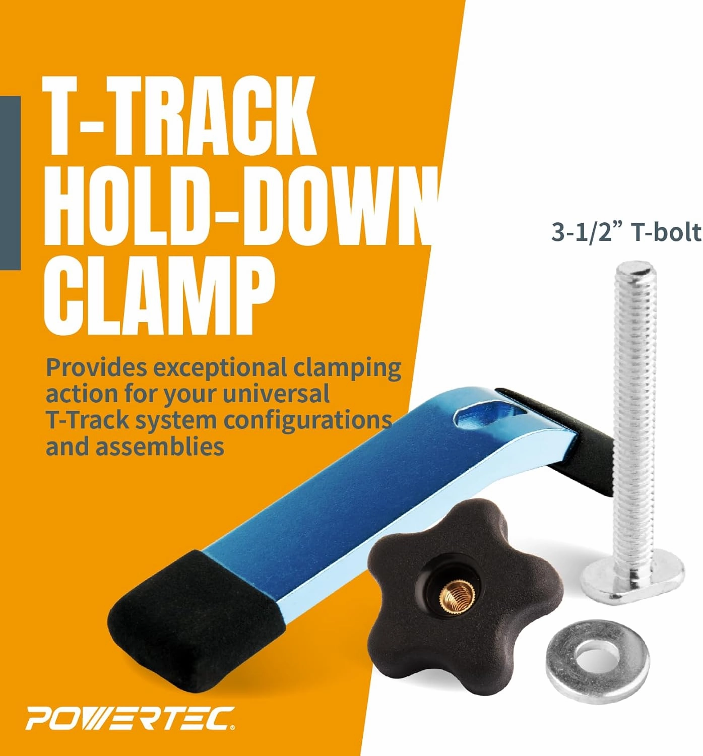 POWERTEC 71168V T-Track Hold Down Clamp, 5-1/2" L x 1-1/8" W, 2 Pack, T Track Clamps for Woodworking