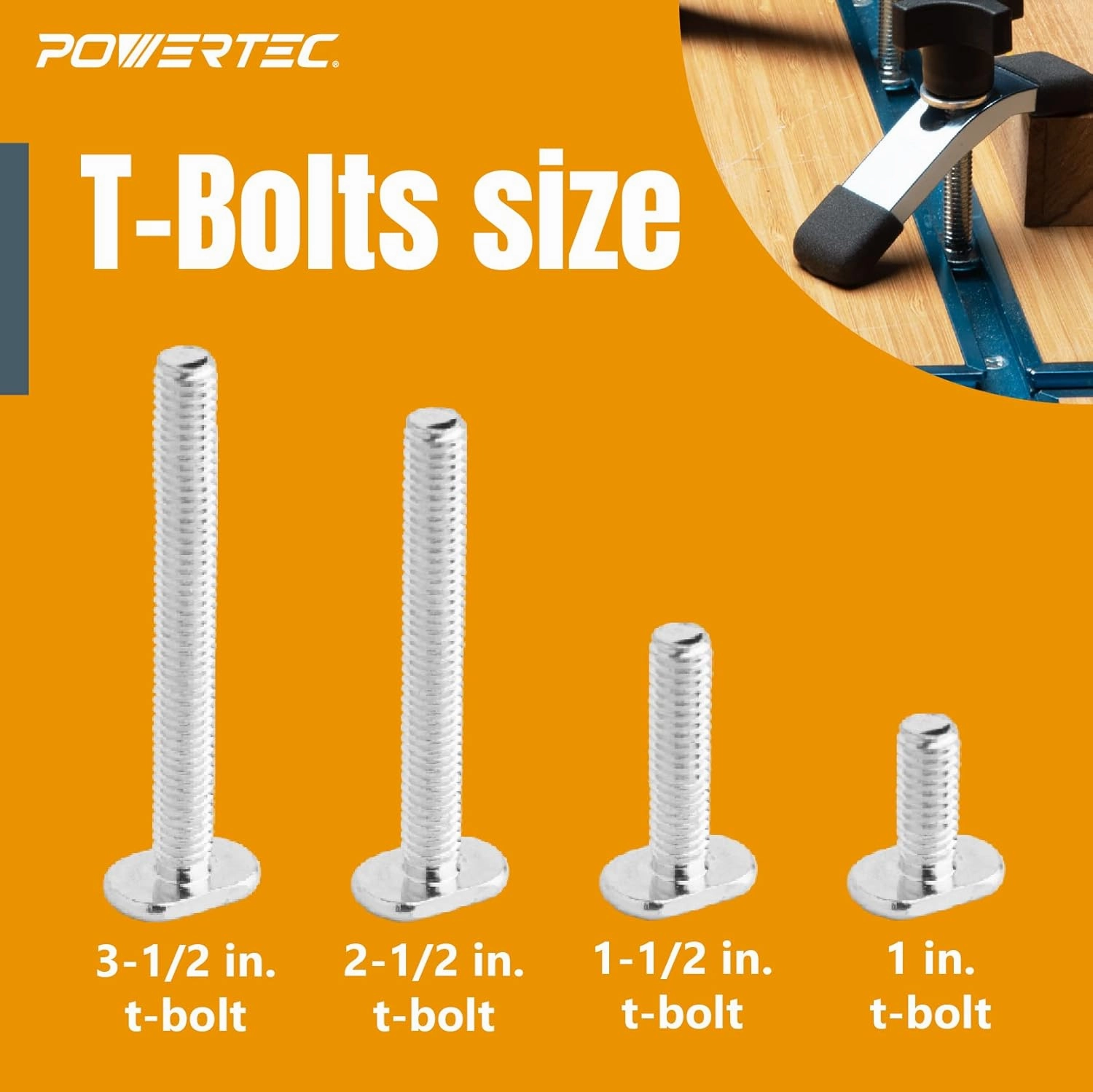 POWERTEC 72250 T-Track Hold Down Clamp, 5-1/2" L x 1-1/8" W, 2 Pack, and T Track Knob Kit w/Threaded Knobs and 5/16"-18 T Track Bolts, 16 Piece Set, T Track Accessories for Woodworking Jigs