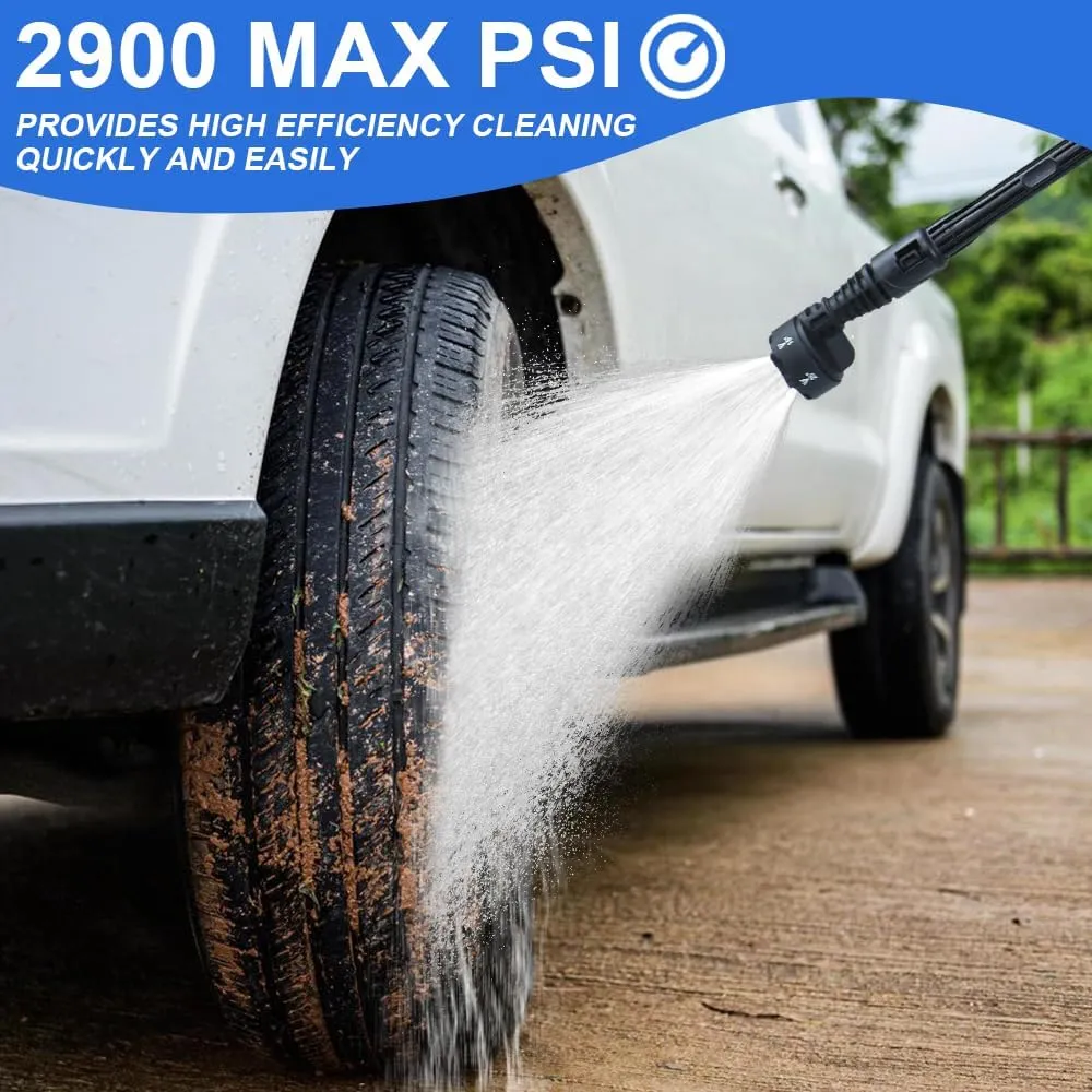 Pressure Washer Cordless Battery Powered Brushless Gray, 2900PSI/200Bar with 2×4000mAH Battery, 3 Power Level Battery Operated Portable Powerwasher for Car Cleaning