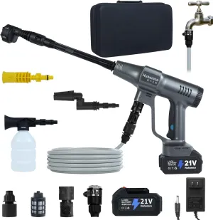 Pressure Washer Cordless Battery Powered Brushless Gray, 2900PSI/200Bar with 2×4000mAH Battery, 3 Power Level Battery Operated Portable Powerwasher for Car Cleaning