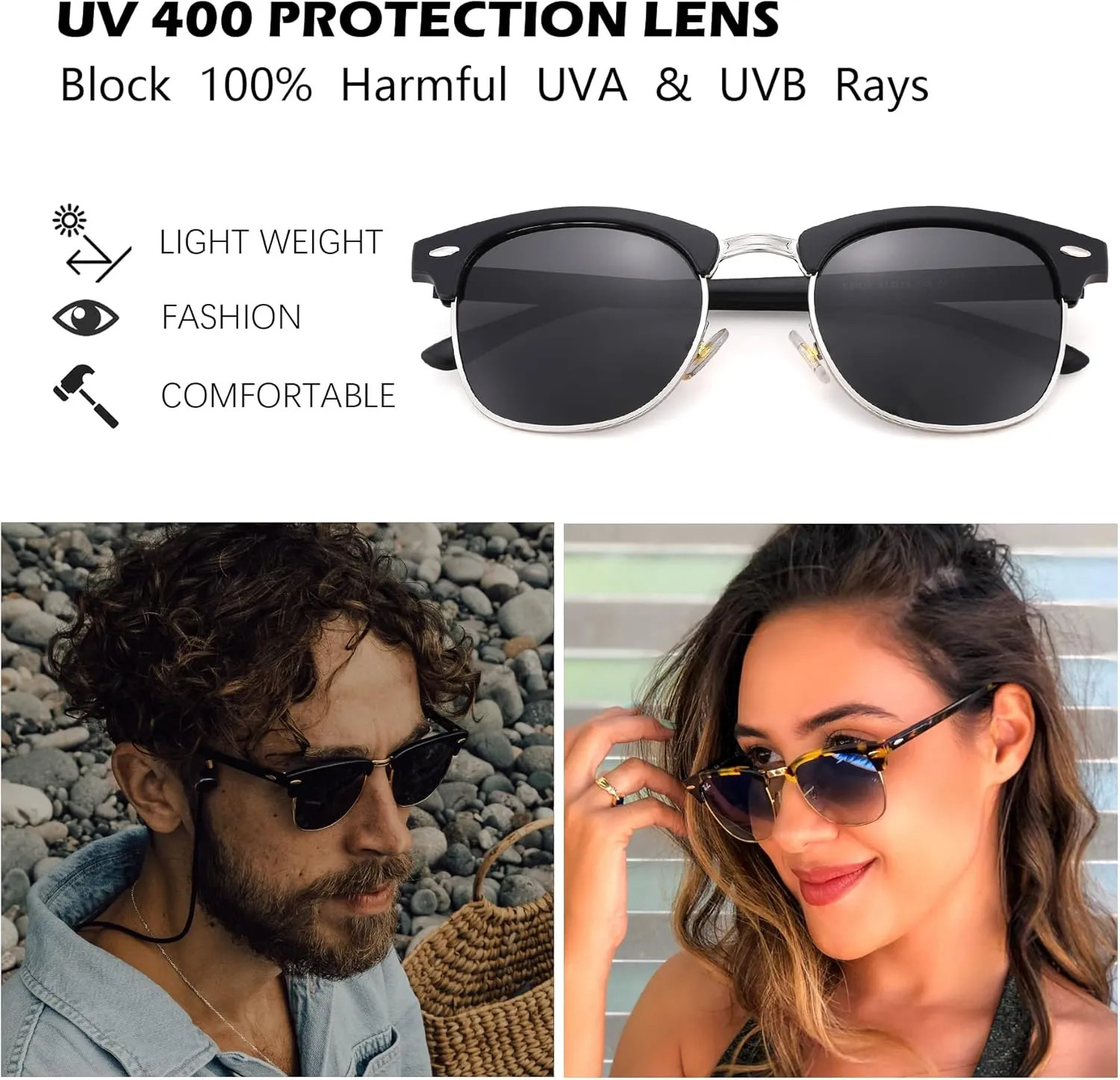 Pro Acme Semi-Rimless Polarized Sunglasses UV 400 Protection for Women Men