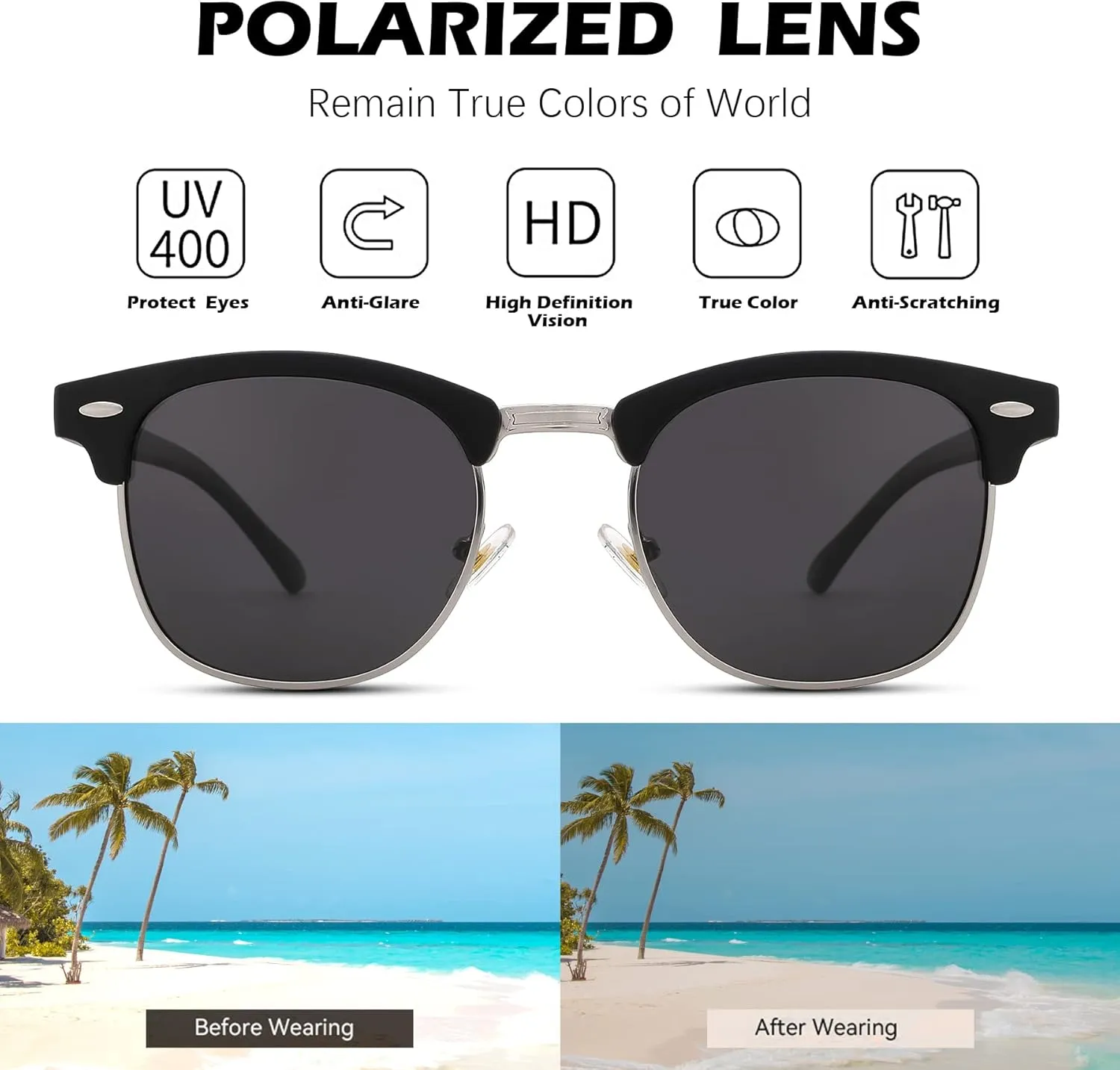 Pro Acme Semi-Rimless Polarized Sunglasses UV 400 Protection for Women Men