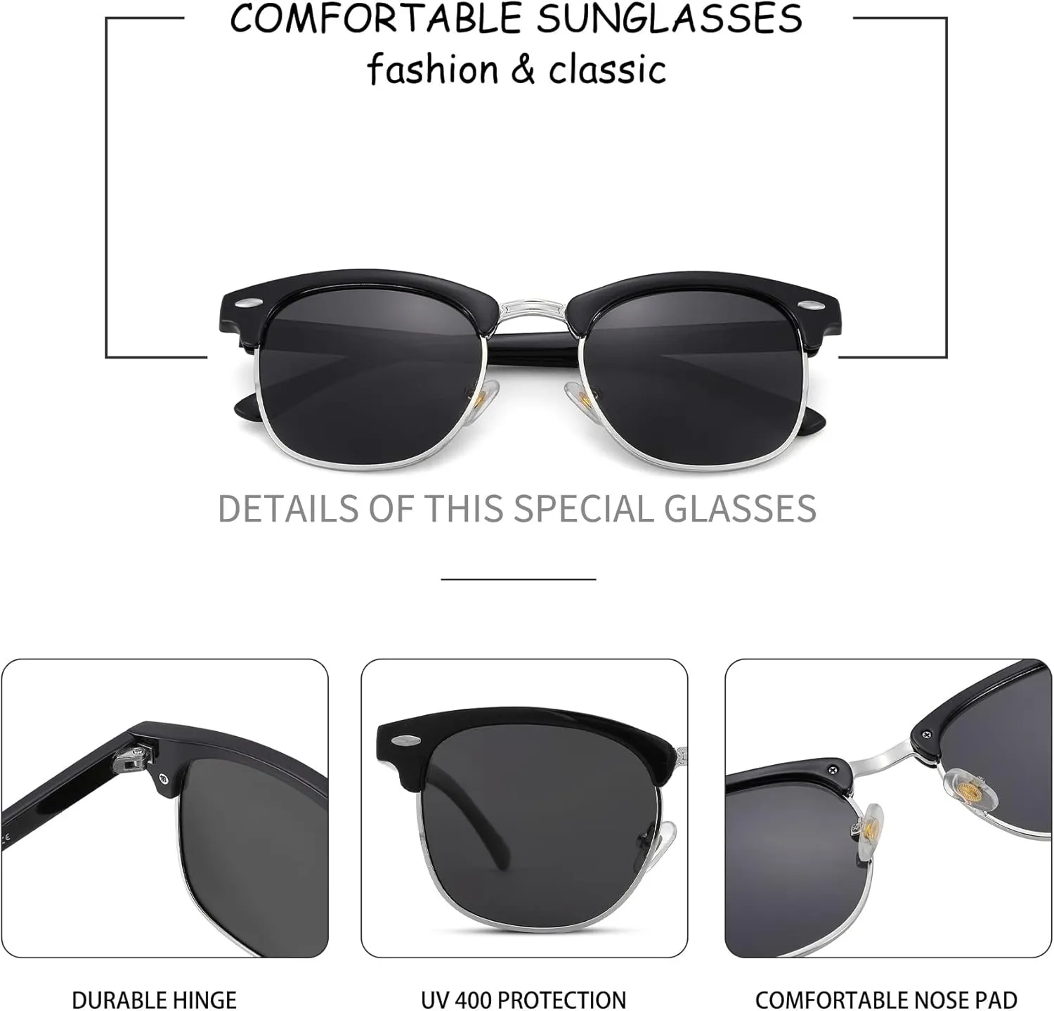 Pro Acme Semi-Rimless Polarized Sunglasses UV 400 Protection for Women Men
