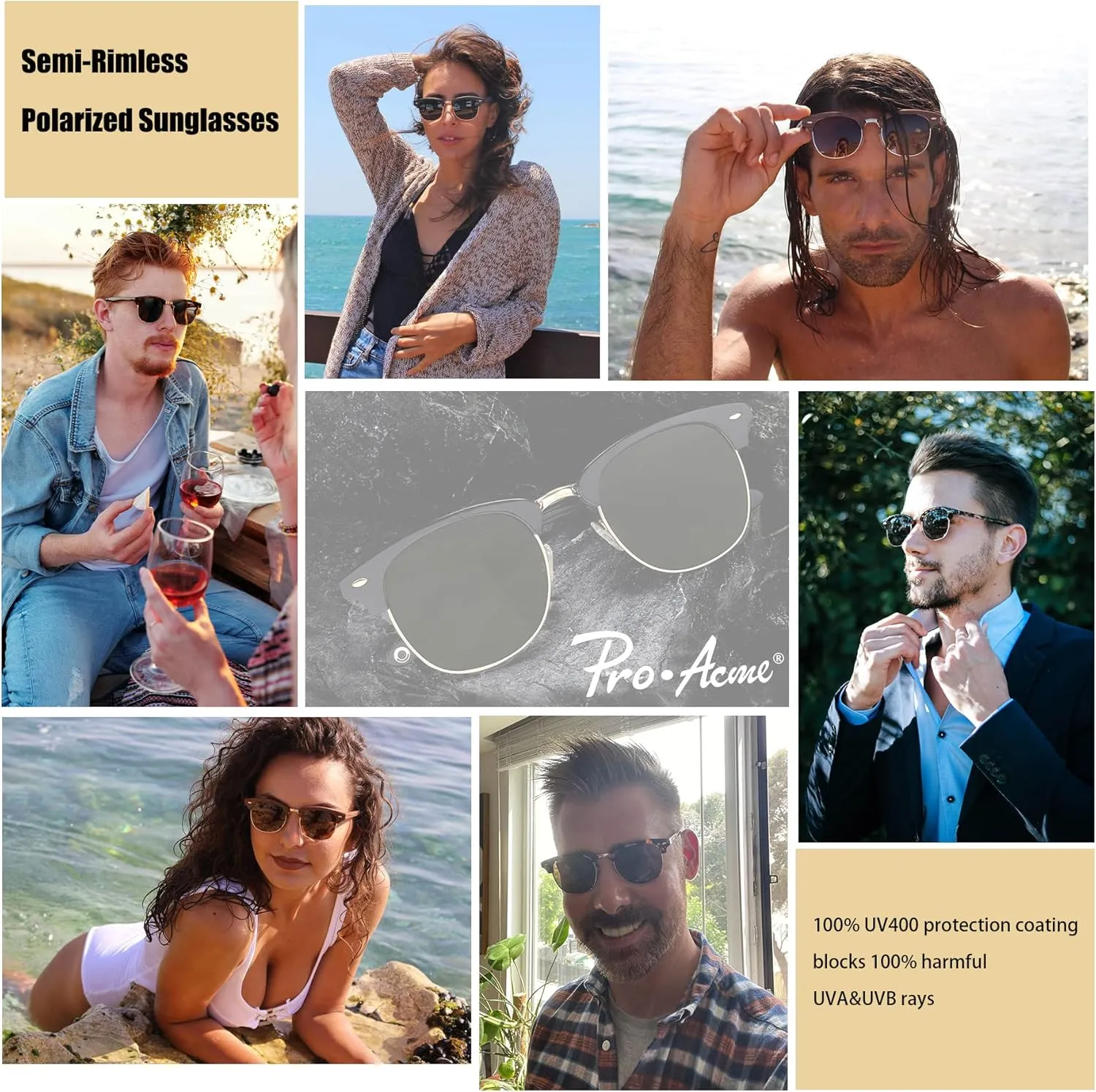 Pro Acme Semi-Rimless Polarized Sunglasses UV 400 Protection for Women Men