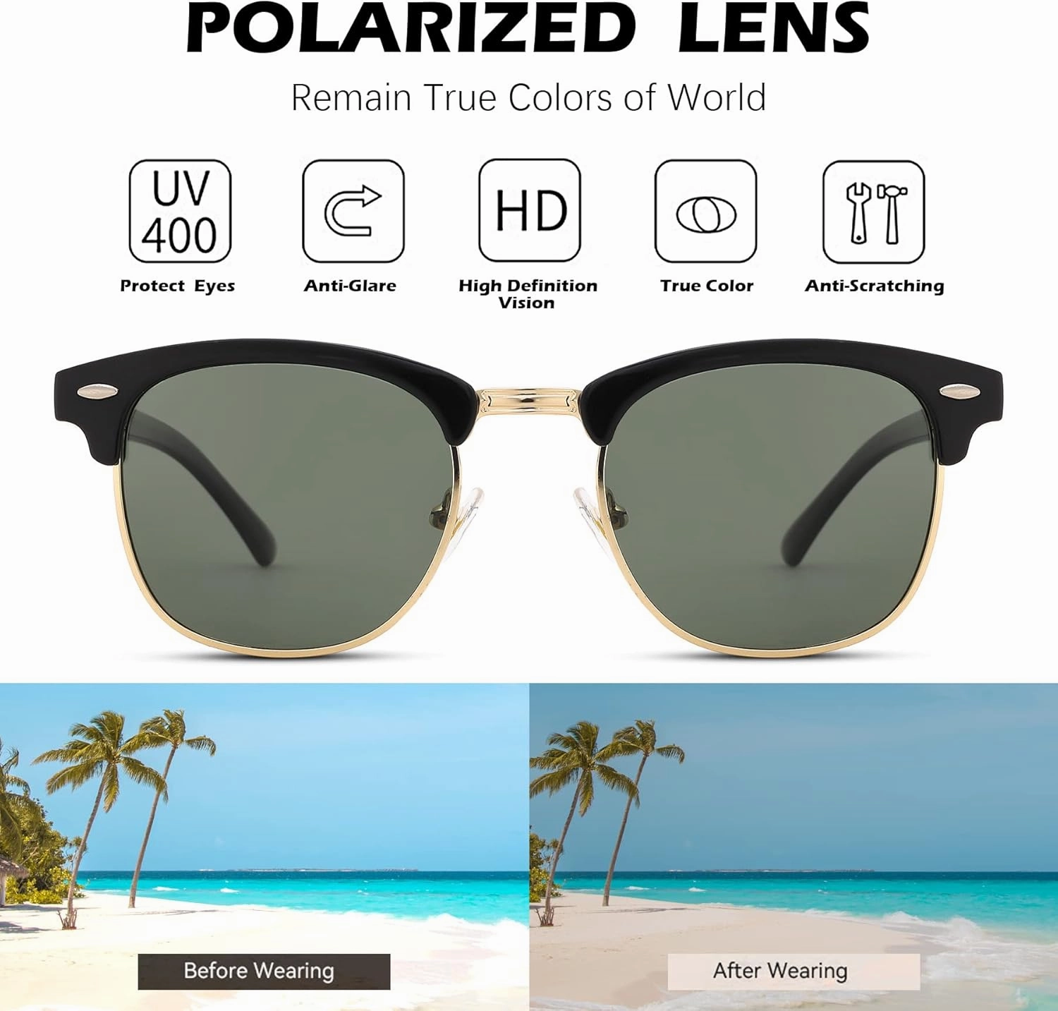 Pro Acme Semi-Rimless Polarized Sunglasses UV 400 Protection for Women Men